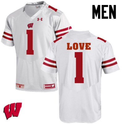 Men's Wisconsin Badgers NCAA #1 Reggie Love White Authentic Under Armour Stitched College Football Jersey PU31S46SR